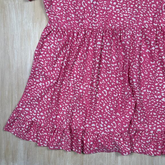 Wednesday’s Girl Pink Animal Print Ruffle Skater Dress Short Sleeve Casual 20 - Picture 4 of 13